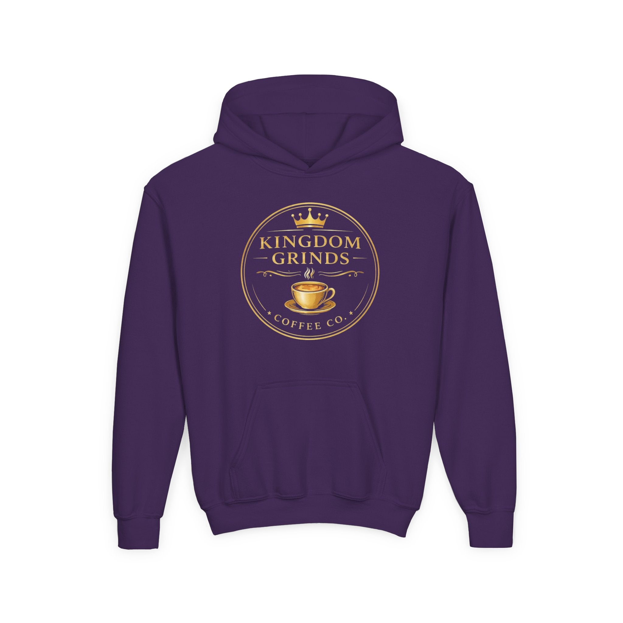 Youth Hoodie — "Kingdom Grinds" Coffee with a Purpose Graphic