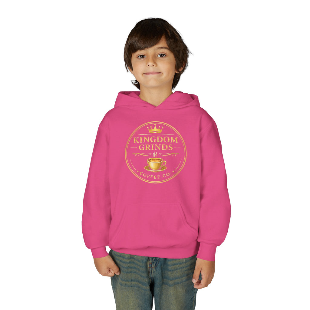 Youth Hoodie — "Kingdom Grinds" Coffee with a Purpose Graphic