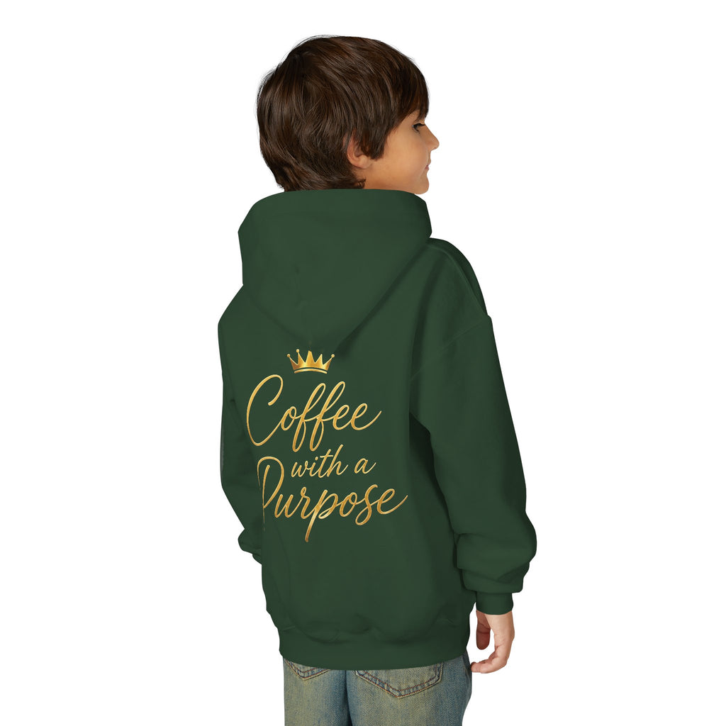 Youth Hoodie — "Kingdom Grinds" Coffee with a Purpose Graphic