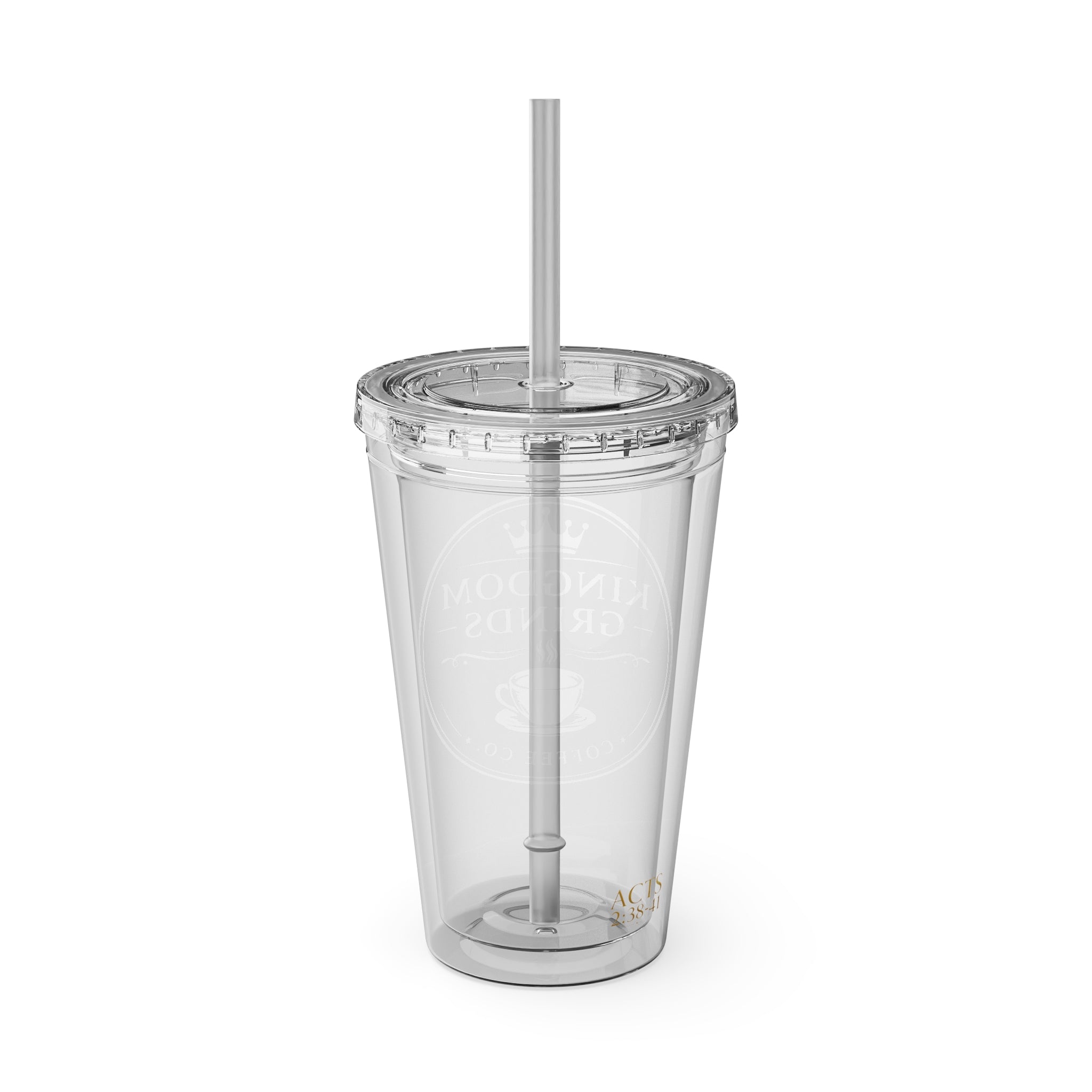 Kingdom Grinds 16oz Clear Tumbler with Straw – Sunsplash Coffee Logo
