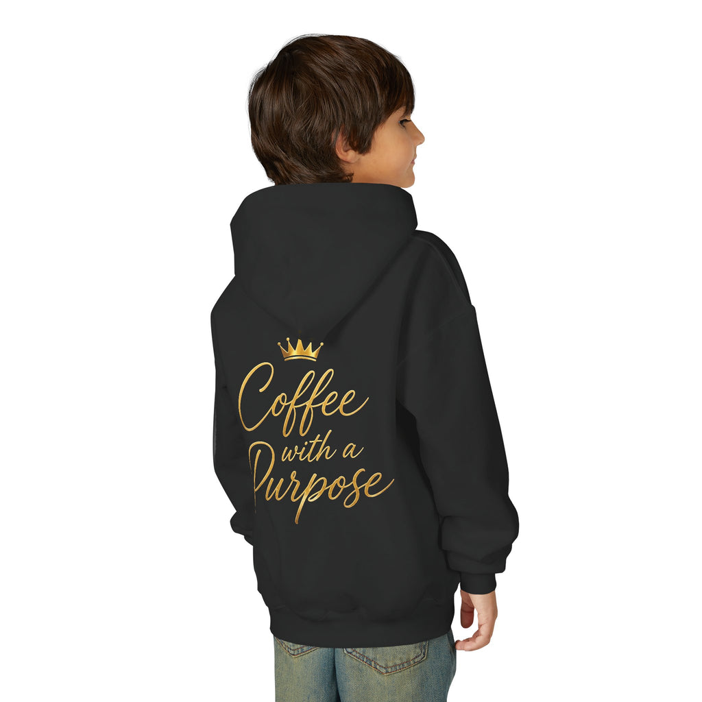Youth Hoodie — "Kingdom Grinds" Coffee with a Purpose Graphic