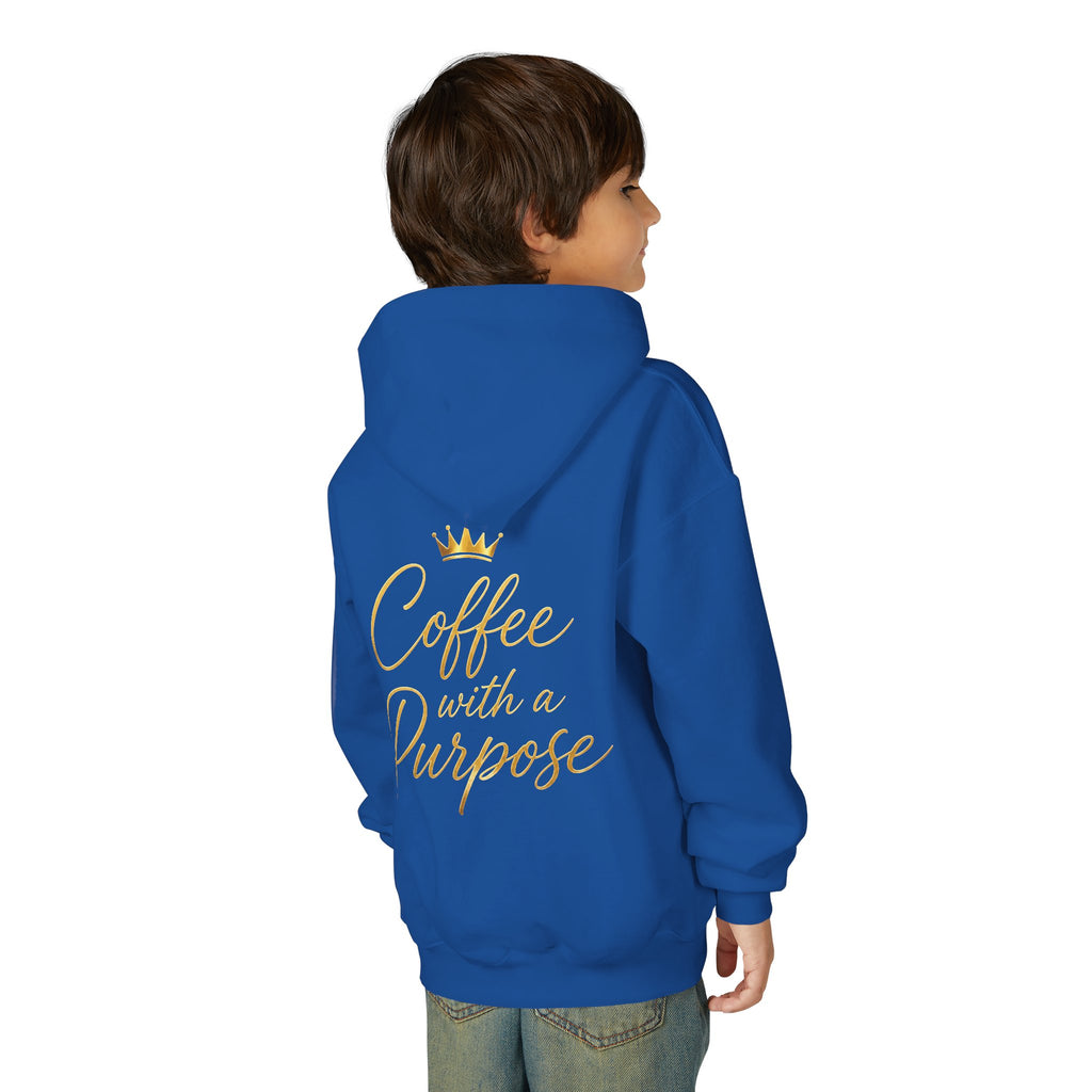Youth Hoodie — "Kingdom Grinds" Coffee with a Purpose Graphic