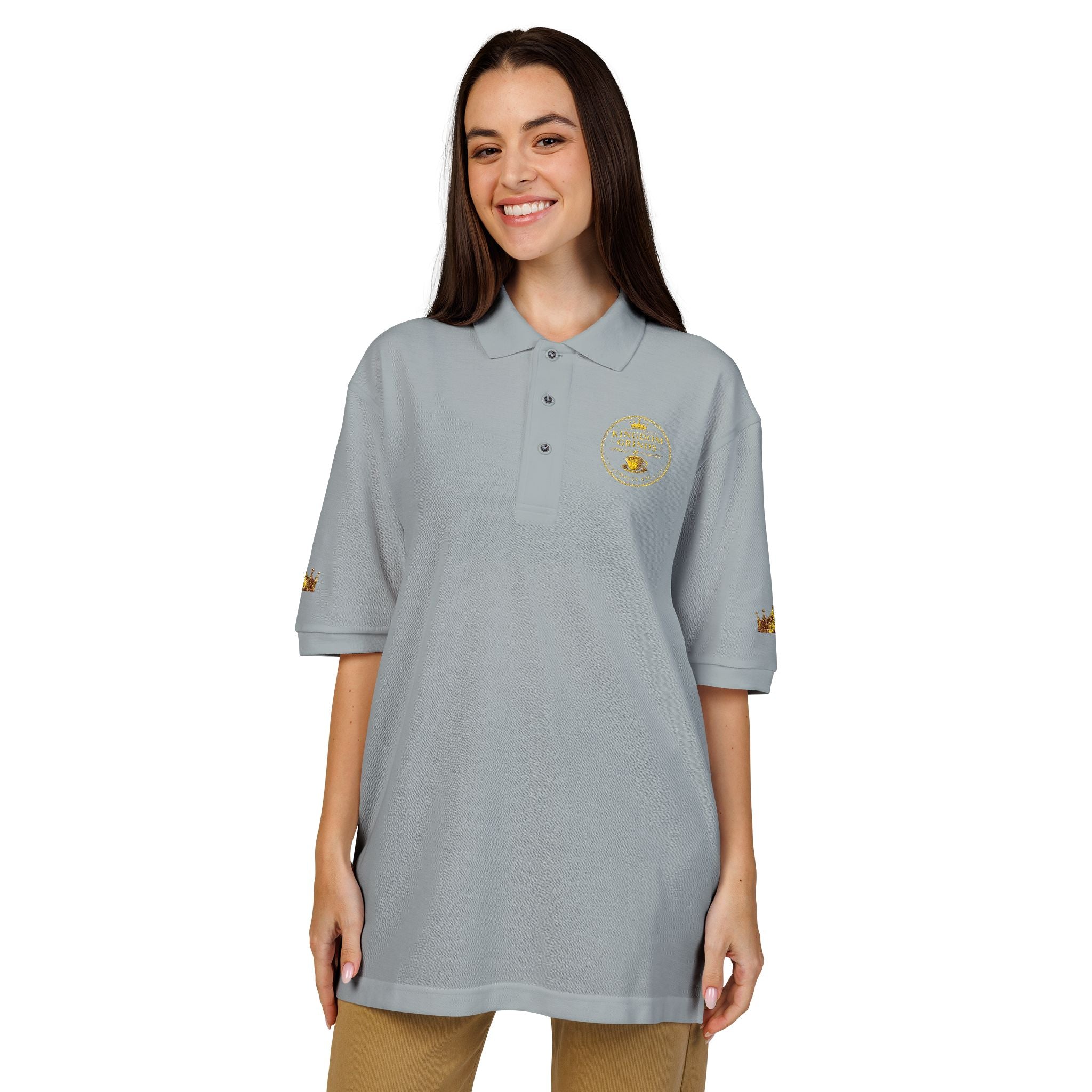 Embroidered Gold Floral Crest Polo