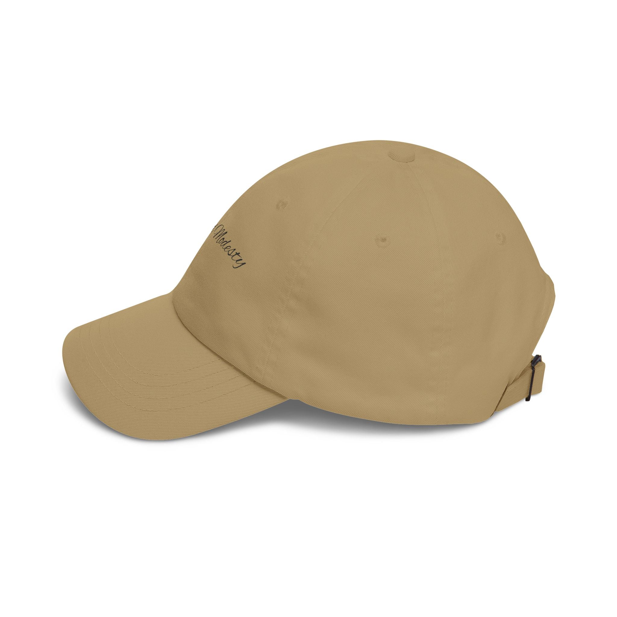 Baseball Cap — "Coffee and Modesty" Embroidered White Baseball Hat