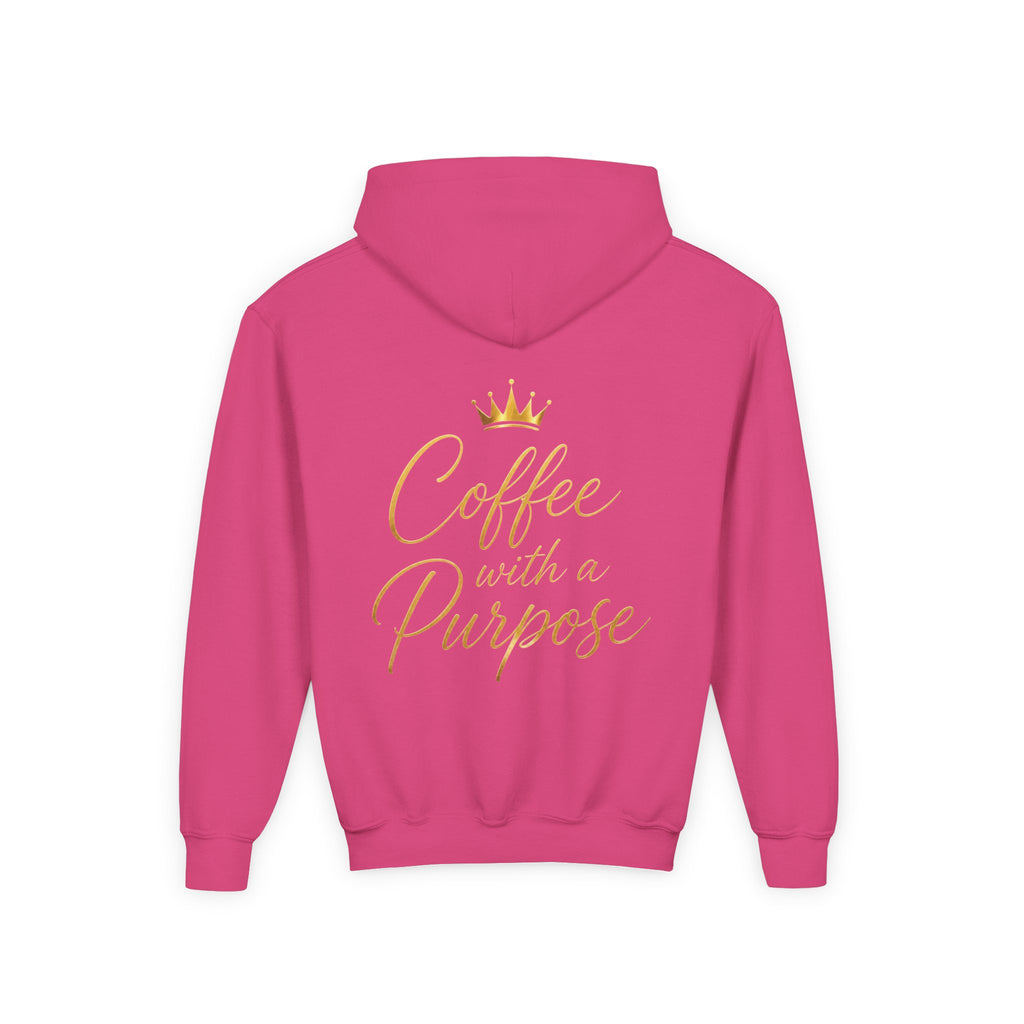 Youth Hoodie — "Kingdom Grinds" Coffee with a Purpose Graphic