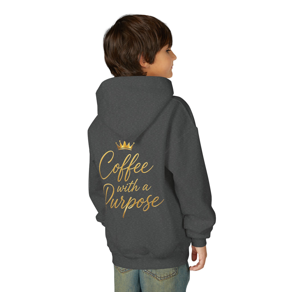 Youth Hoodie — "Kingdom Grinds" Coffee with a Purpose Graphic