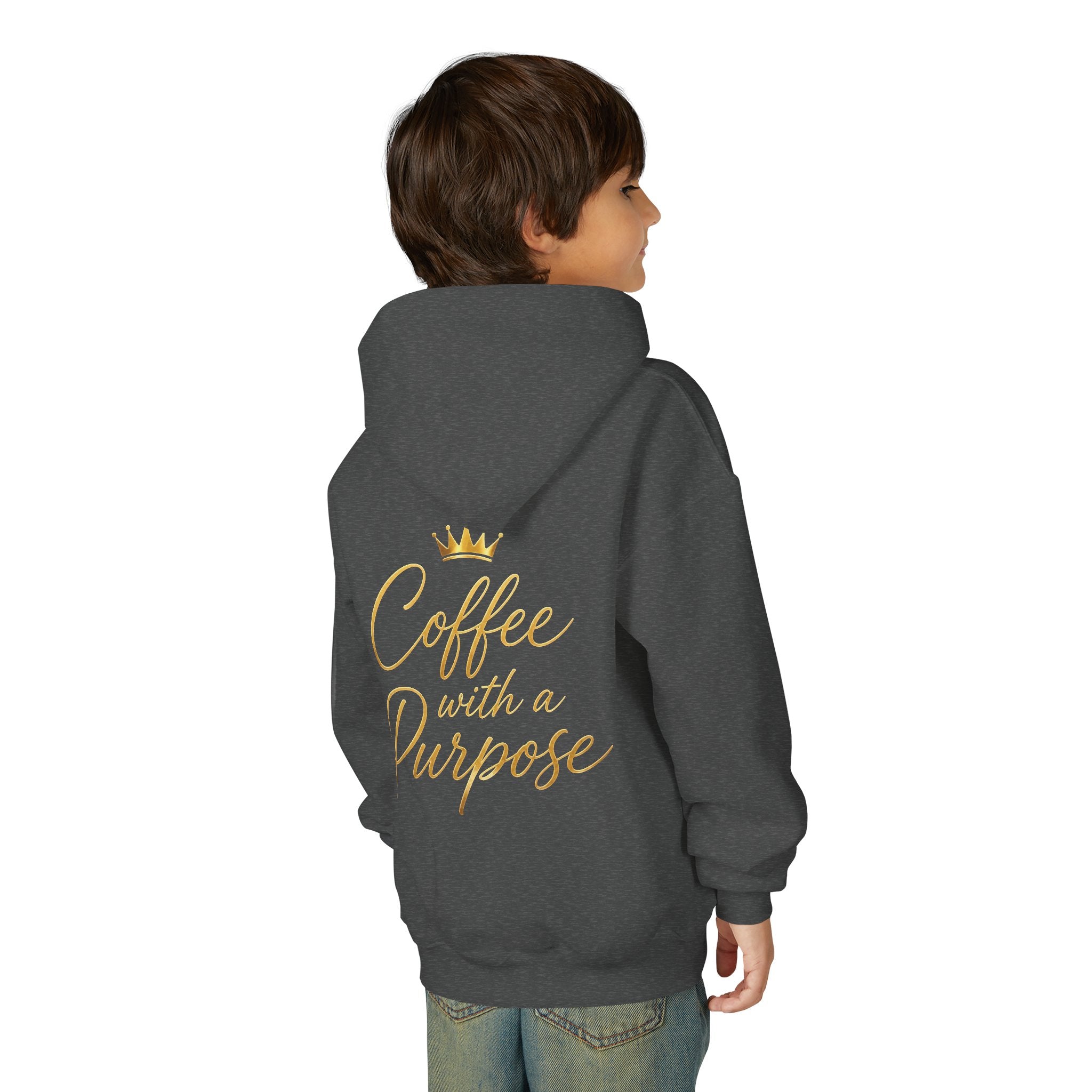 Youth Hoodie — "Kingdom Grinds" Coffee with a Purpose Graphic