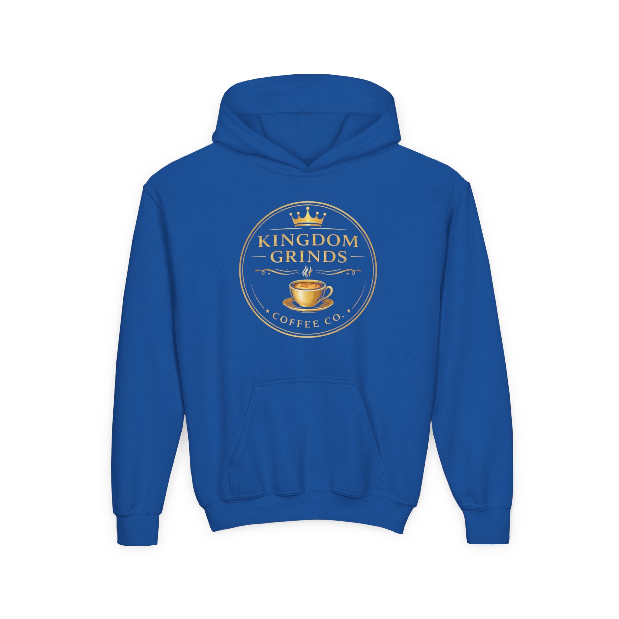 Youth Hoodie — "Kingdom Grinds" Coffee with a Purpose Graphic