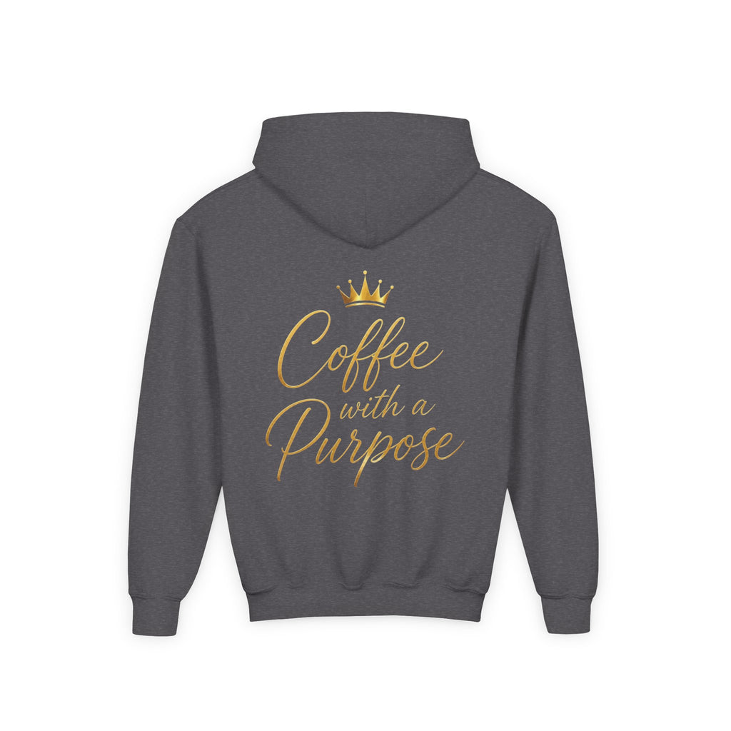 Youth Hoodie — "Kingdom Grinds" Coffee with a Purpose Graphic