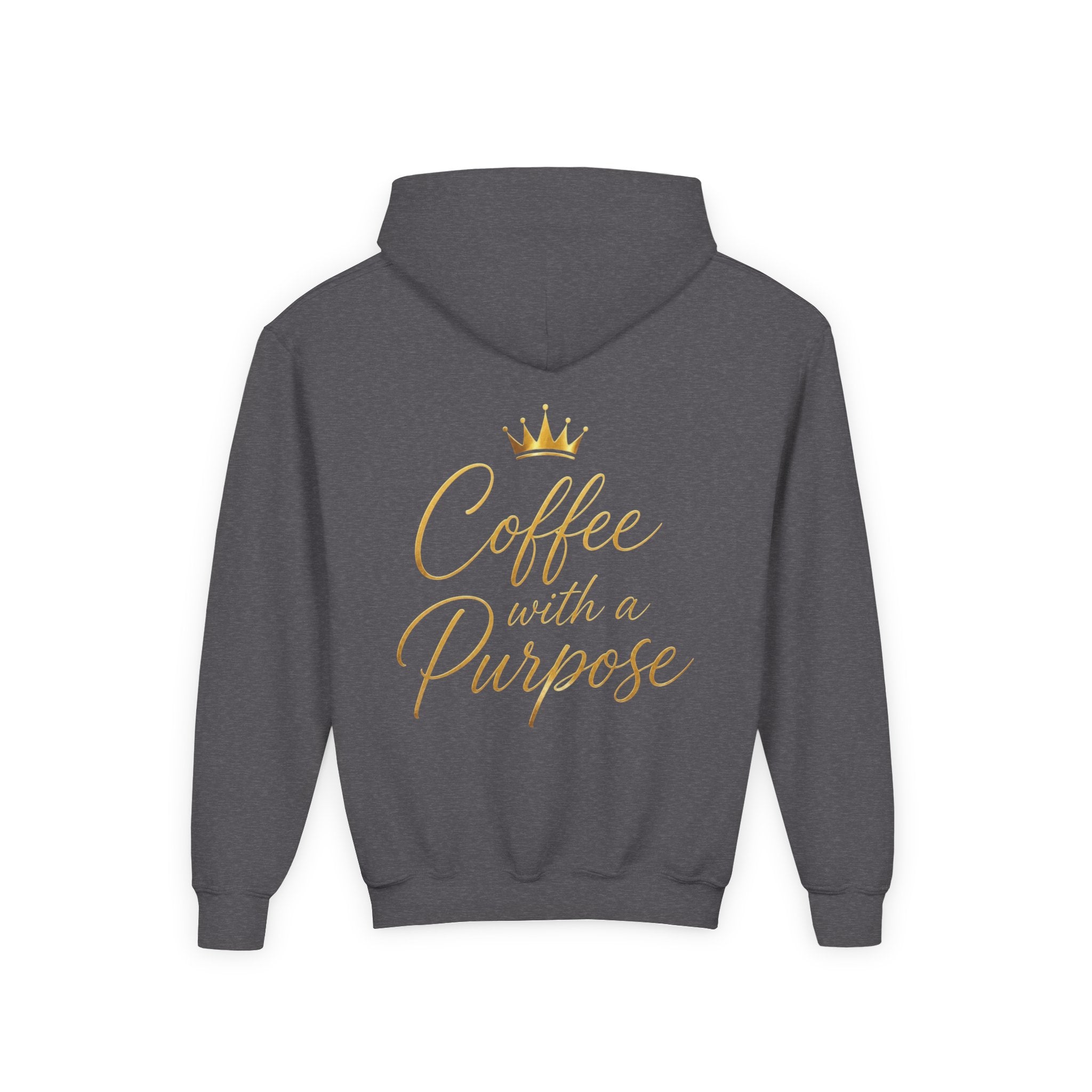 Youth Hoodie — "Kingdom Grinds" Coffee with a Purpose Graphic