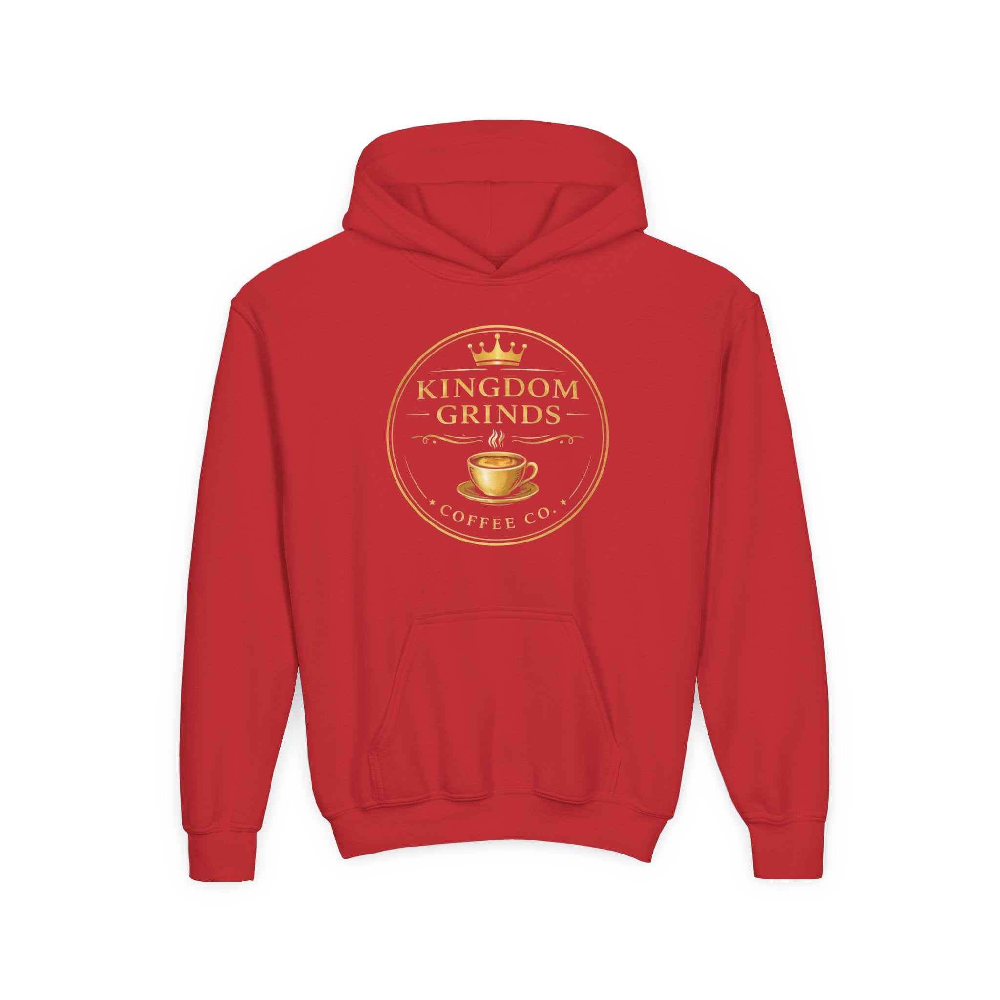 Youth Hoodie — "Kingdom Grinds" Coffee with a Purpose Graphic