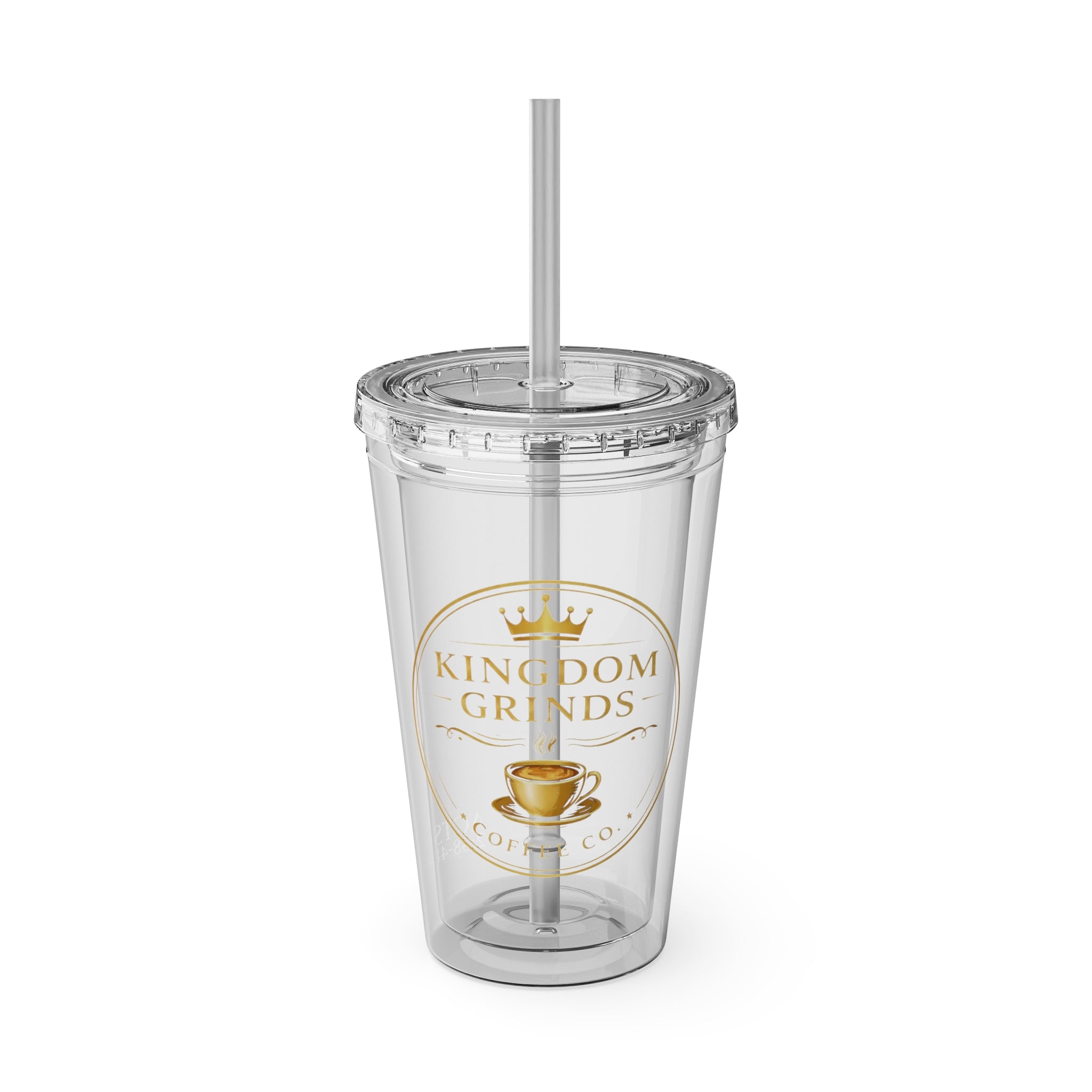 Kingdom Grinds 16oz Clear Tumbler with Straw – Sunsplash Coffee Logo