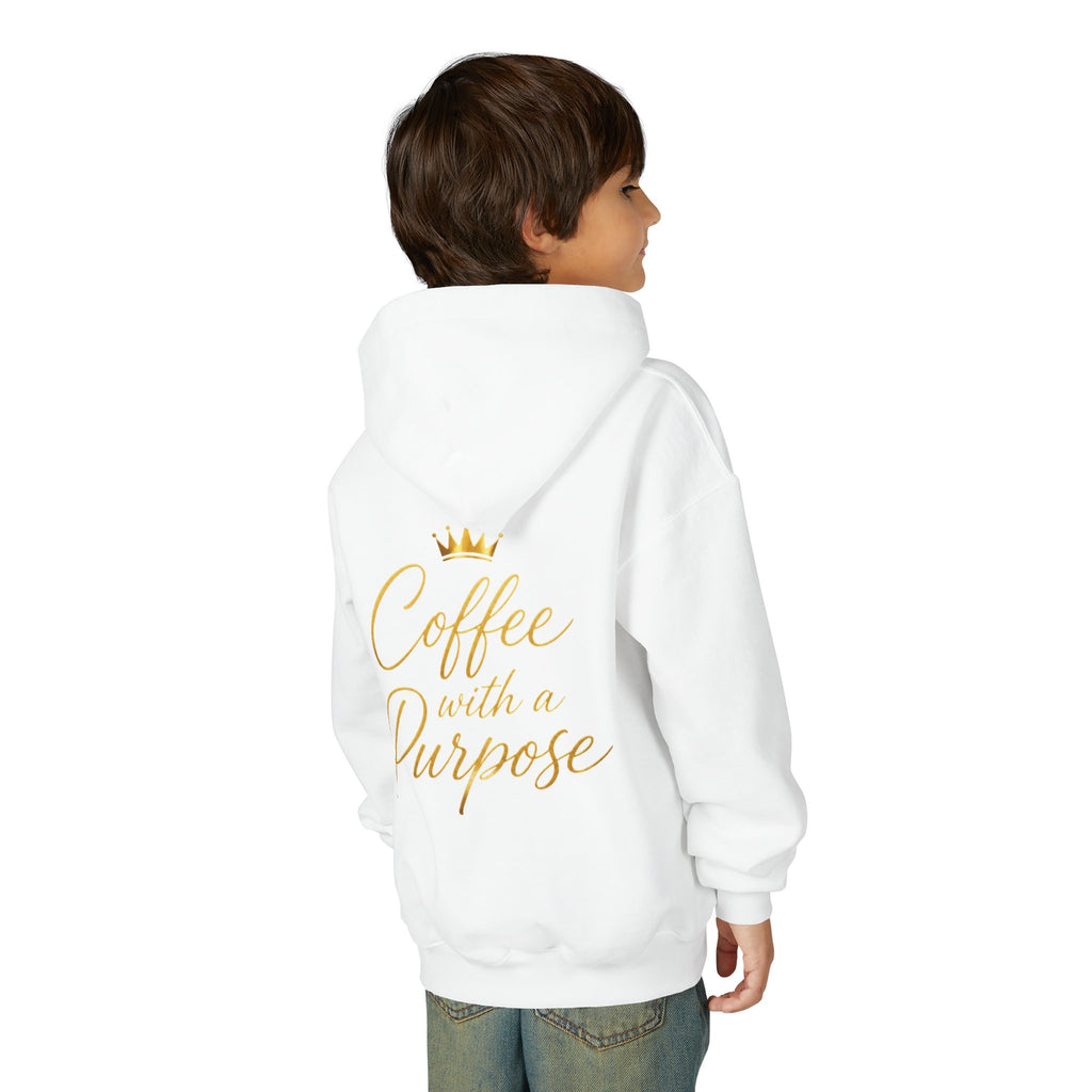 Youth Hoodie — "Kingdom Grinds" Coffee with a Purpose Graphic