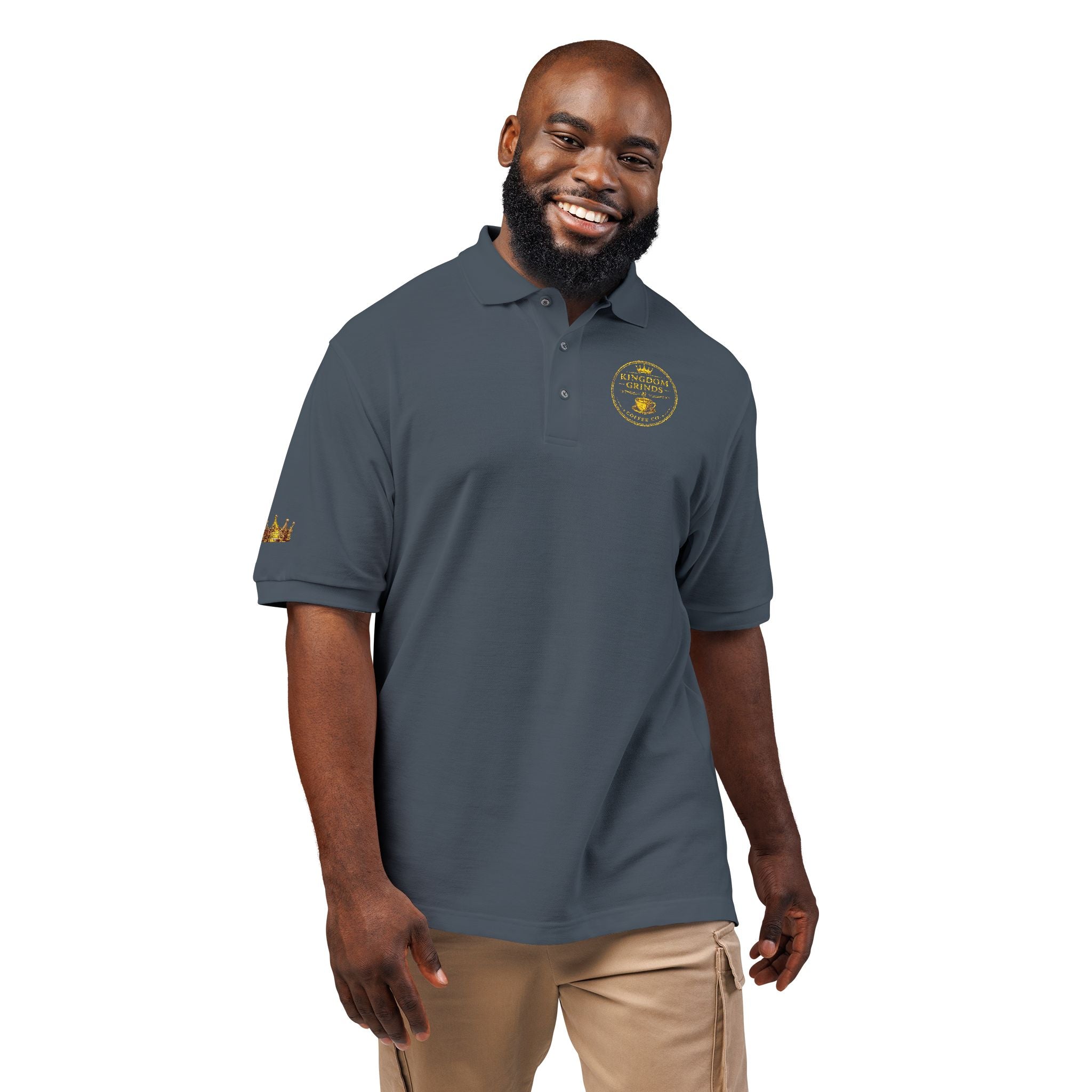 Embroidered Gold Floral Crest Polo