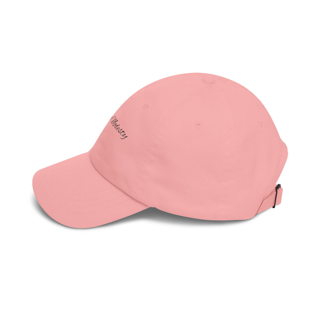 Baseball Cap — "Coffee and Modesty" Embroidered White Baseball Hat