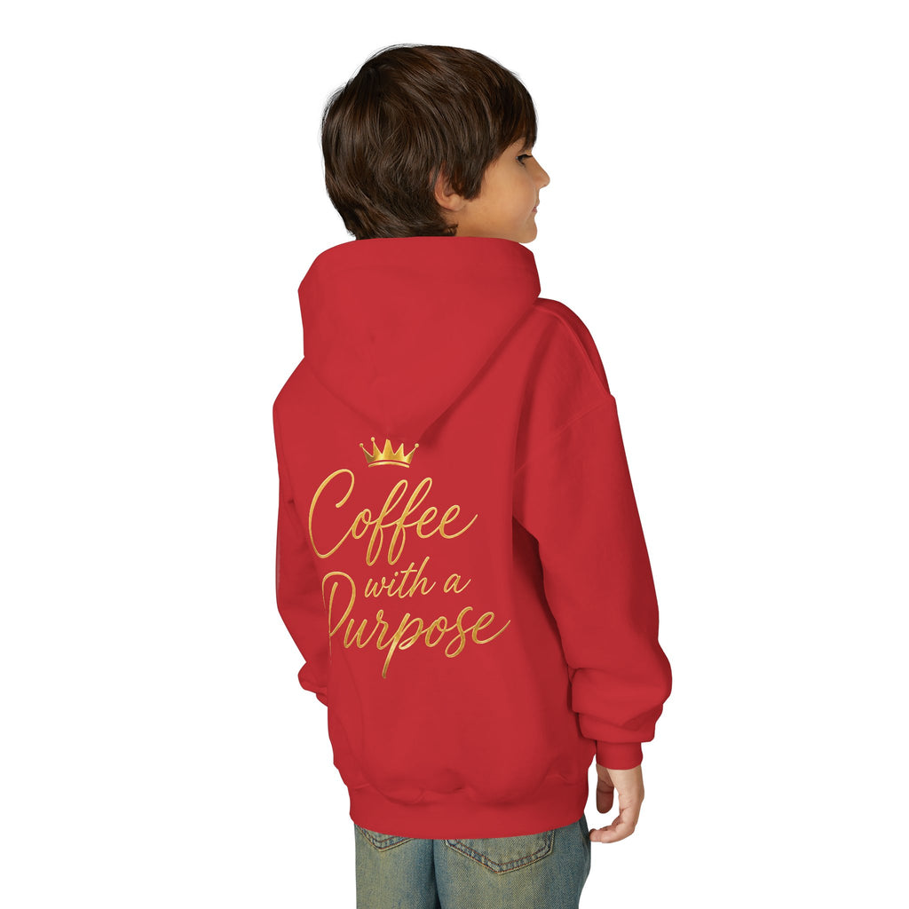 Youth Hoodie — "Kingdom Grinds" Coffee with a Purpose Graphic