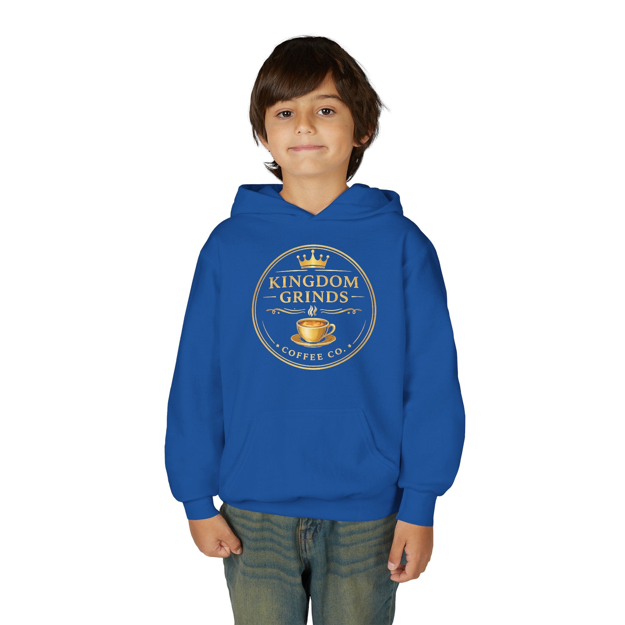 Youth Hoodie — "Kingdom Grinds" Coffee with a Purpose Graphic