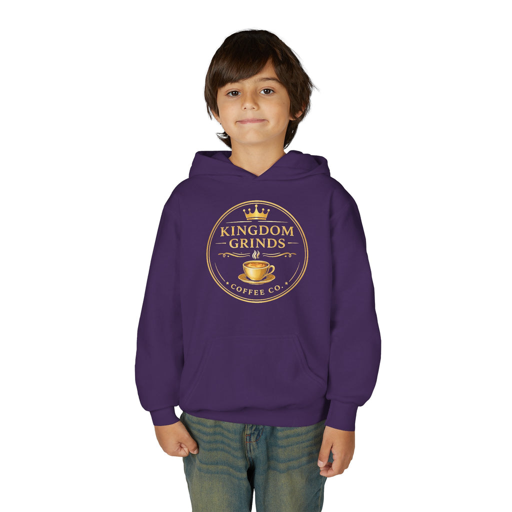 Youth Hoodie — "Kingdom Grinds" Coffee with a Purpose Graphic