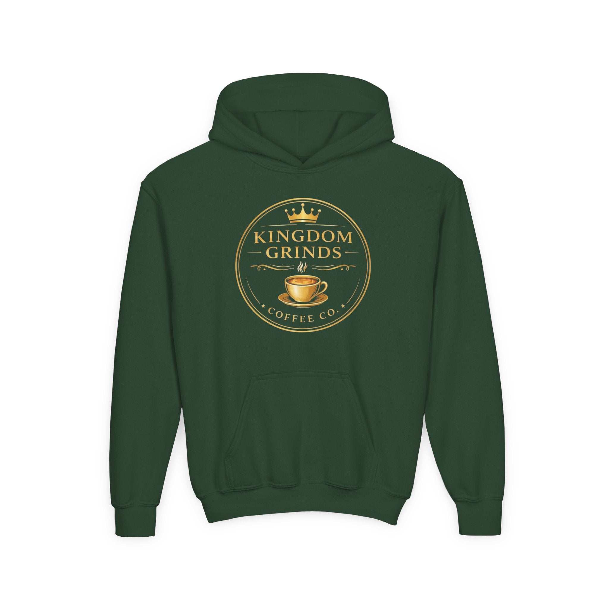 Youth Hoodie — "Kingdom Grinds" Coffee with a Purpose Graphic