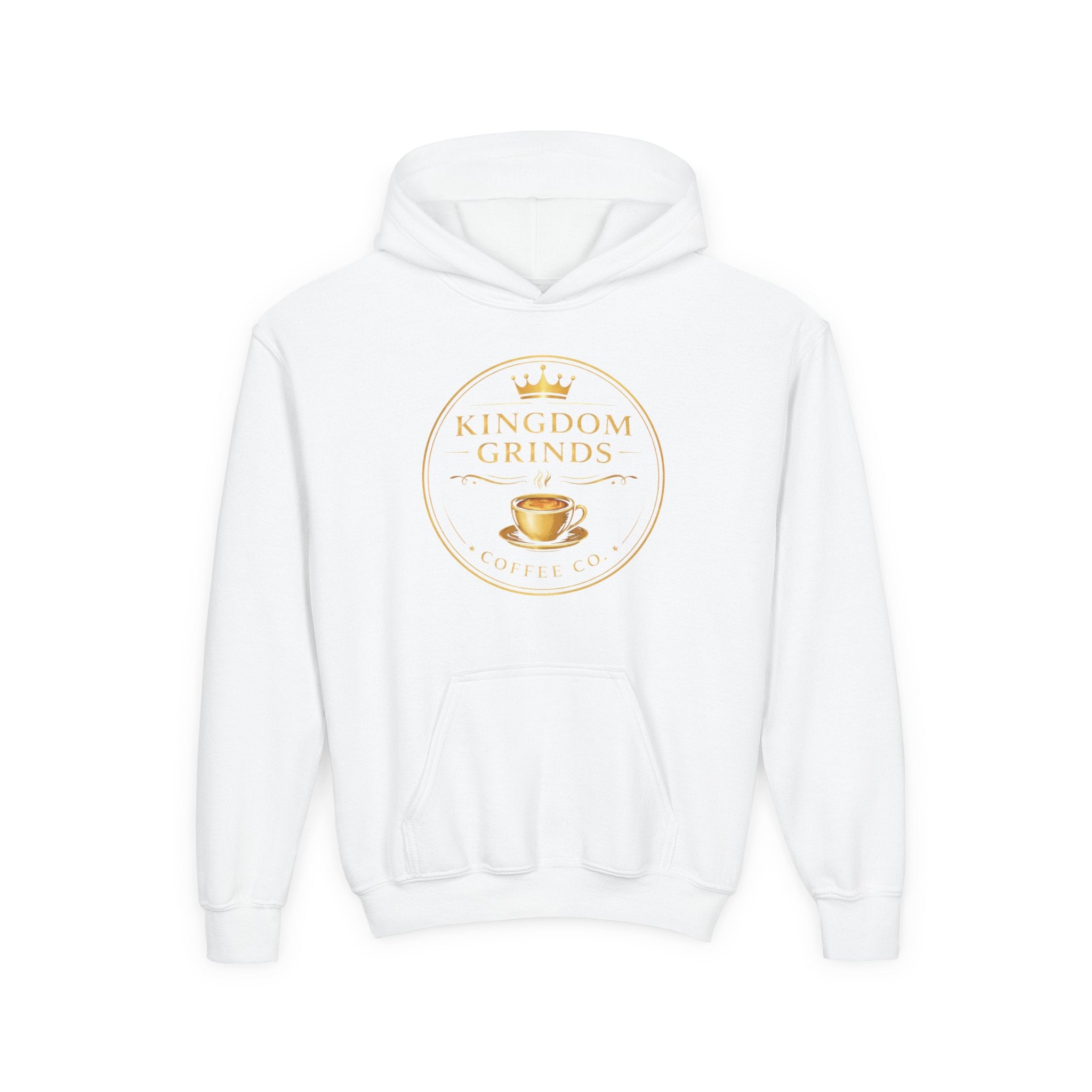 Youth Hoodie — "Kingdom Grinds" Coffee with a Purpose Graphic