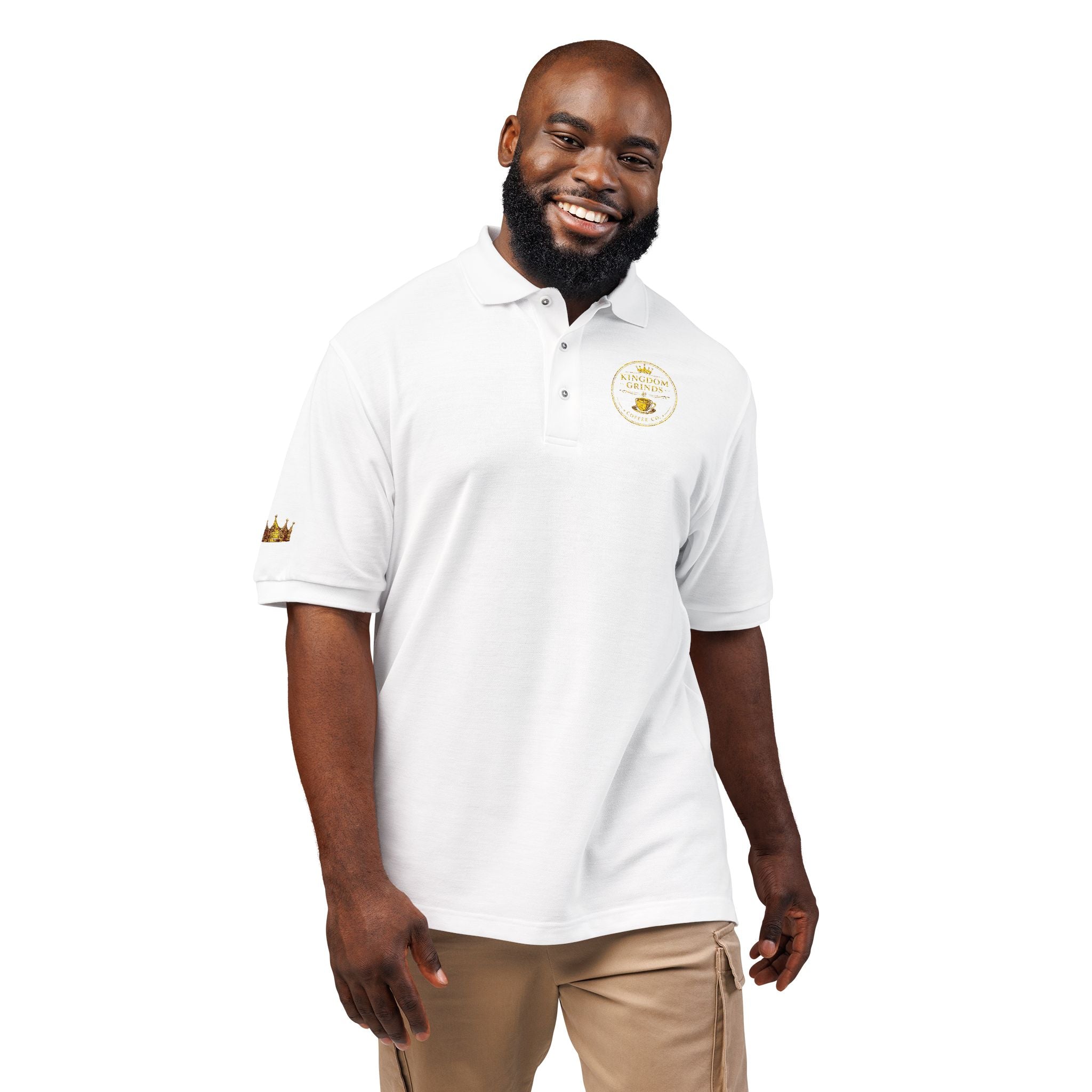 Embroidered Gold Floral Crest Polo