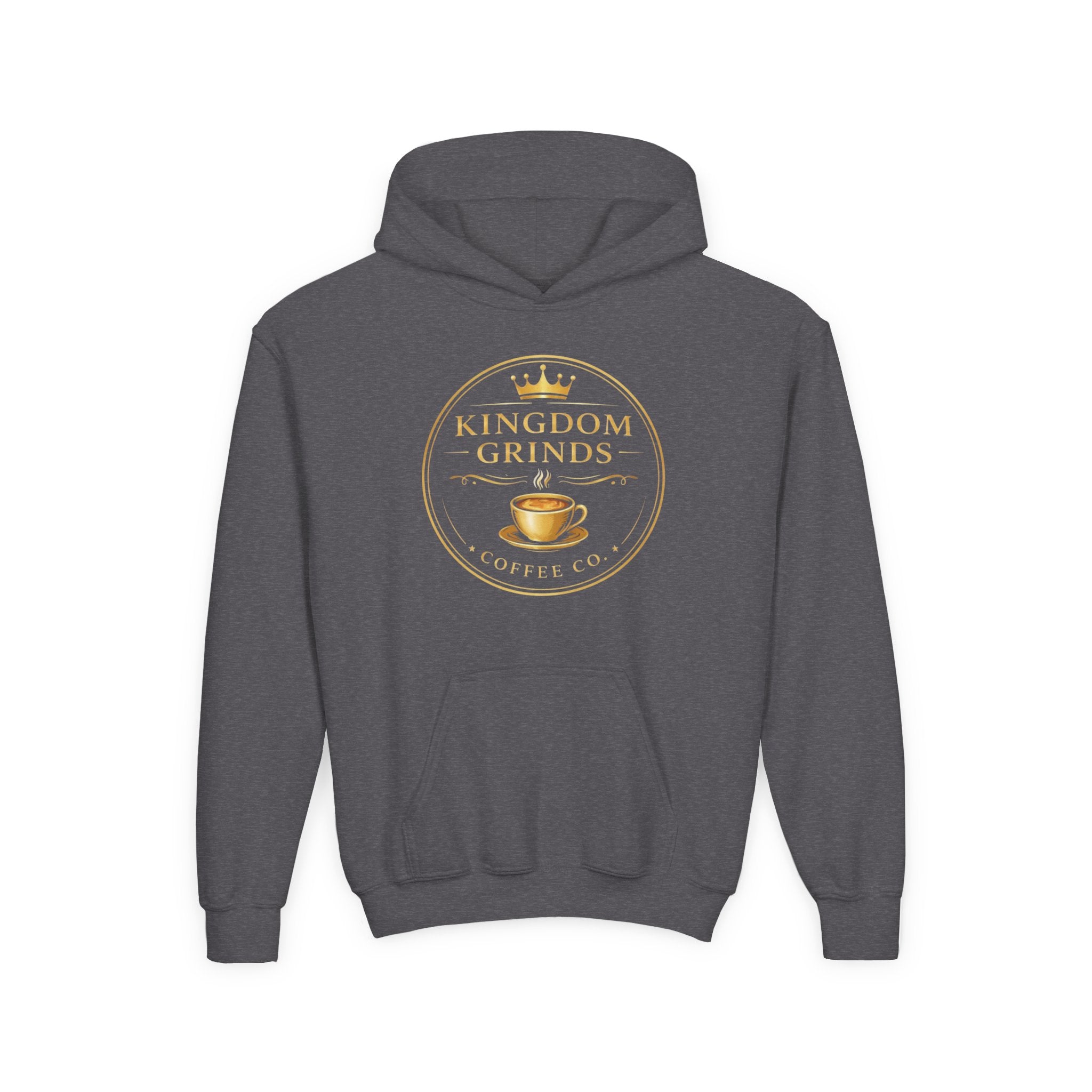 Youth Hoodie — "Kingdom Grinds" Coffee with a Purpose Graphic