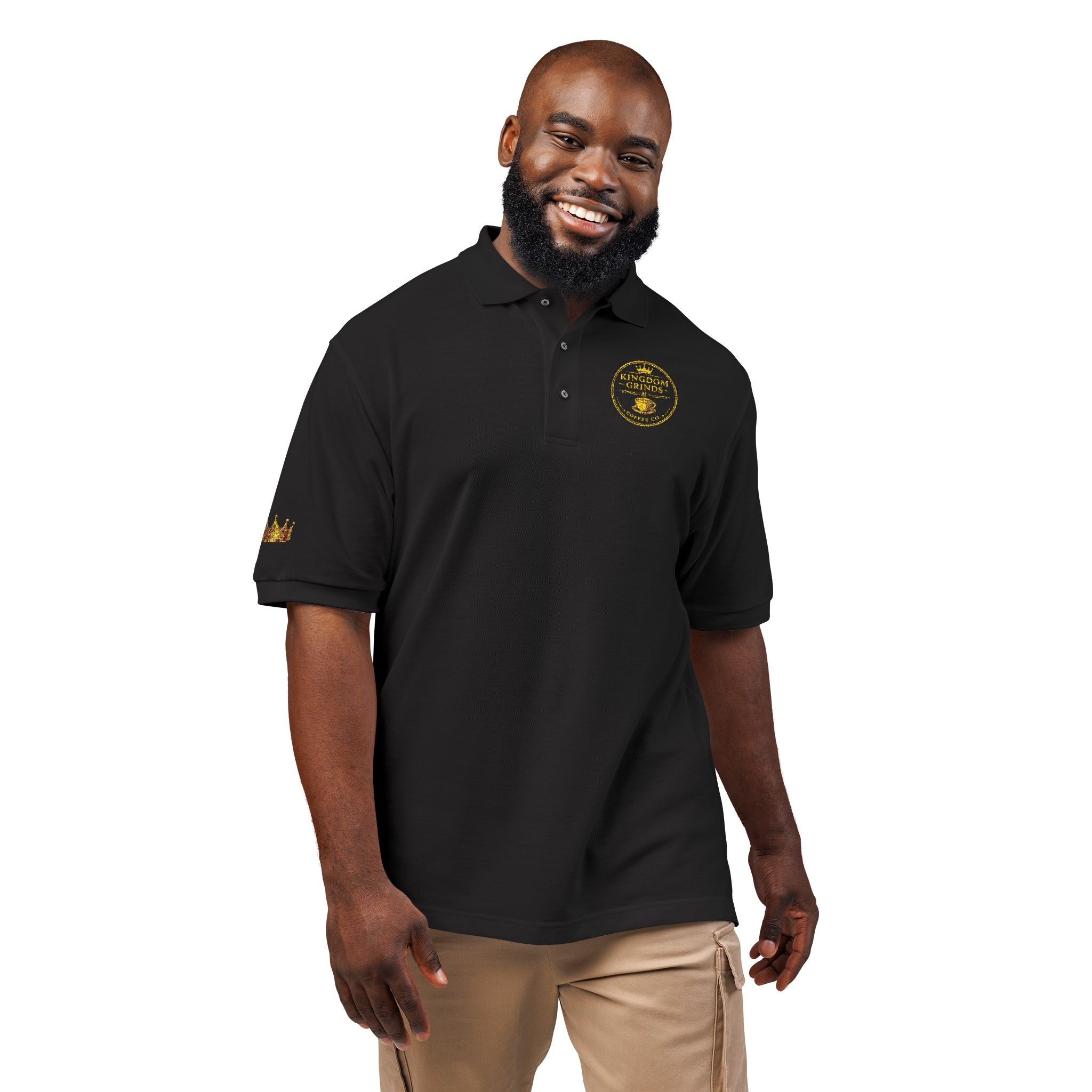 Embroidered Gold Floral Crest Polo