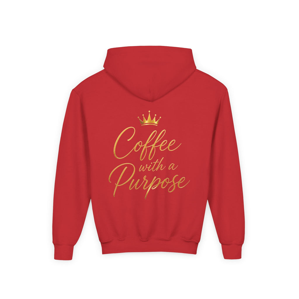 Youth Hoodie — "Kingdom Grinds" Coffee with a Purpose Graphic