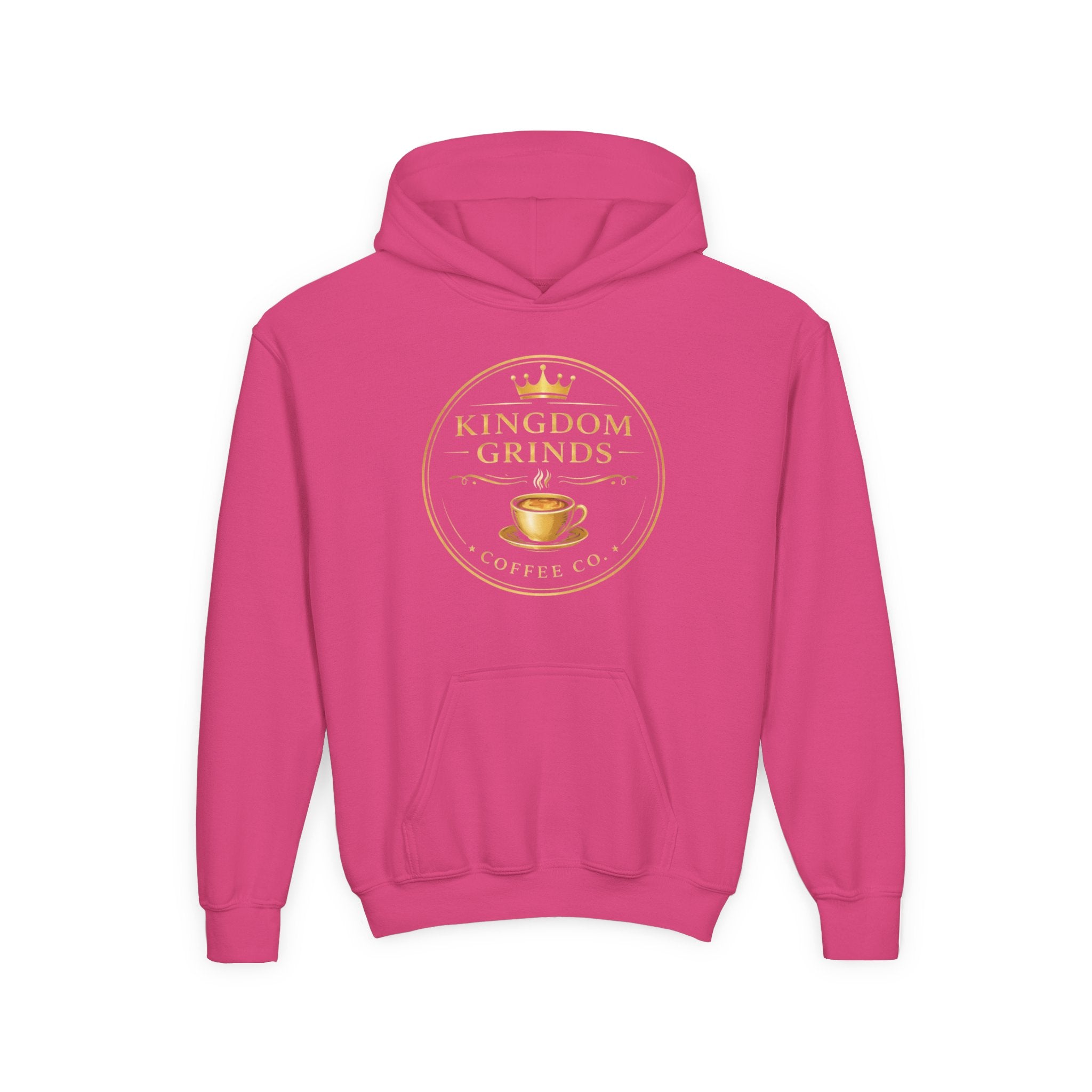 Youth Hoodie — "Kingdom Grinds" Coffee with a Purpose Graphic